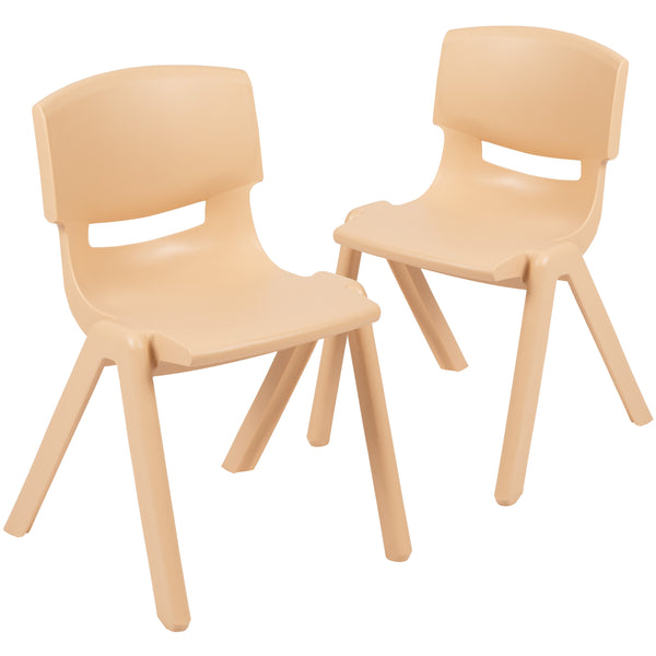 Natural |#| 2 Pack Natural Plastic Stack School Chair with 13.25inchH Seat, K-2 School Chair
