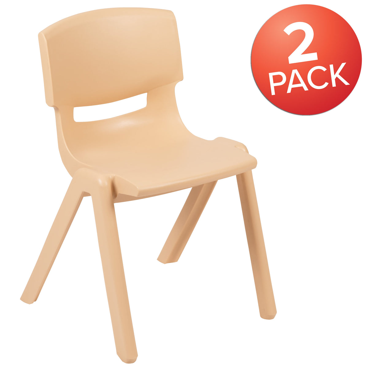 Natural |#| 2 Pack Natural Plastic Stack School Chair with 13.25inchH Seat, K-2 School Chair