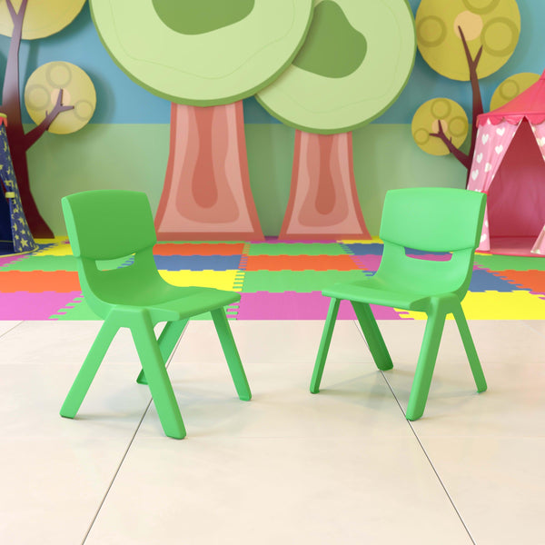 Green |#| 2 Pack Green Plastic Stackable School Chair with 13.25inchH Seat, K-2 School Chair