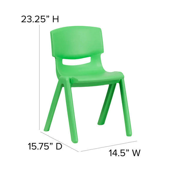 Green |#| 2 Pack Green Plastic Stackable School Chair with 13.25inchH Seat, K-2 School Chair