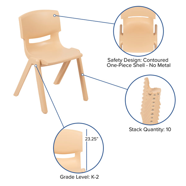 Natural |#| 2 Pack Natural Plastic Stack School Chair with 13.25inchH Seat, K-2 School Chair