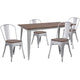 Silver |#| 30.25inch x 60inch Silver Metal Table Set with Wood Top and 4 Stack Chairs