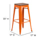 Orange |#| 30inch High Backless Orange Metal Barstool w/ Square Wood Seat - Kitchen Furniture
