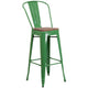 Green |#| 30inch High Green Metal Barstool with Back and Wood Seat - Kitchen Furniture