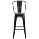 Black |#| 30inch High Black Metal Barstool with Back and Wood Seat - Kitchen Furniture