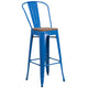 Blue |#| 30inch High Blue Metal Barstool with Back and Wood Seat - Kitchen Furniture