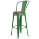 Green |#| 30inch High Green Metal Barstool with Back and Wood Seat - Kitchen Furniture