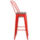 Red |#| 30inch High Red Metal Barstool with Back and Wood Seat - Kitchen Furniture