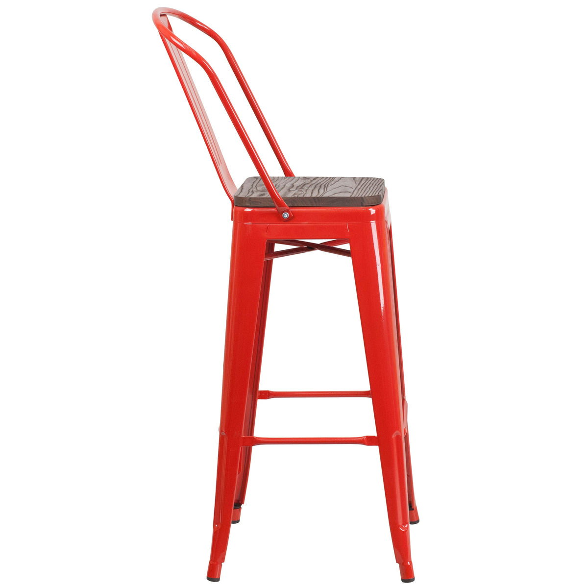 Red |#| 30inch High Red Metal Barstool with Back and Wood Seat - Kitchen Furniture