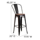 Black-Antique Gold |#| 30inch High Black-Antique Gold Metal Barstool with Back and Wood Seat - Kitchen