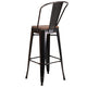 Black-Antique Gold |#| 30inch High Black-Antique Gold Metal Barstool with Back and Wood Seat - Kitchen