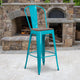 Crystal Teal-Blue |#| 30inch High Crystal Teal-Blue Metal Barstool with Back and Wood Seat