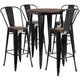 Black |#| 30inch Round Black Metal Bar Table Set with Wood Top and 4 Stools