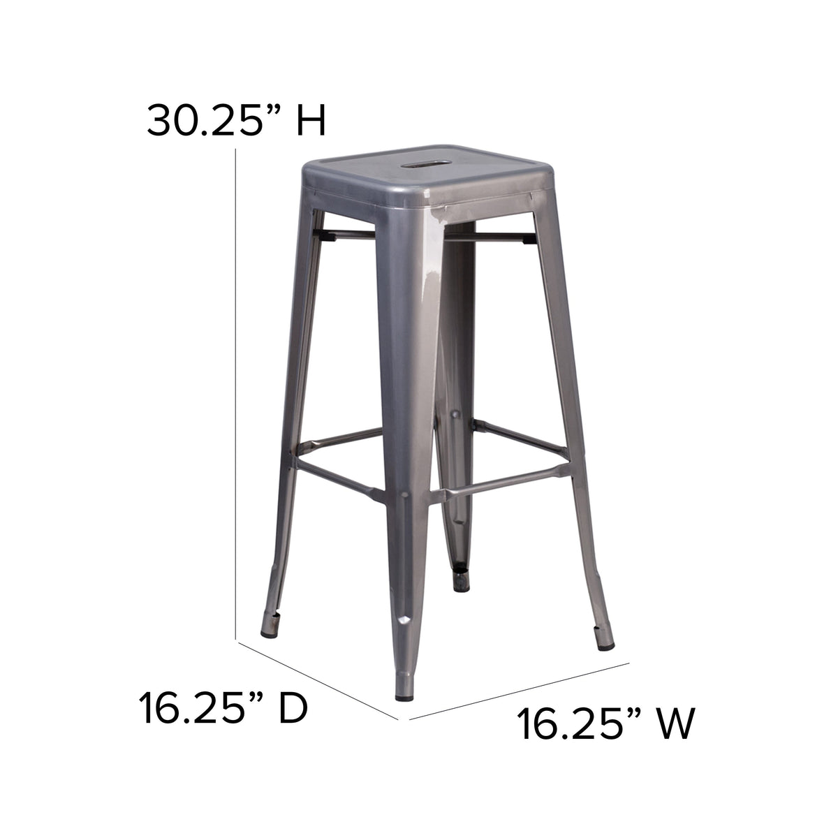 30inch High Backless Clear Coated Metal Indoor Barstool with Square Seat