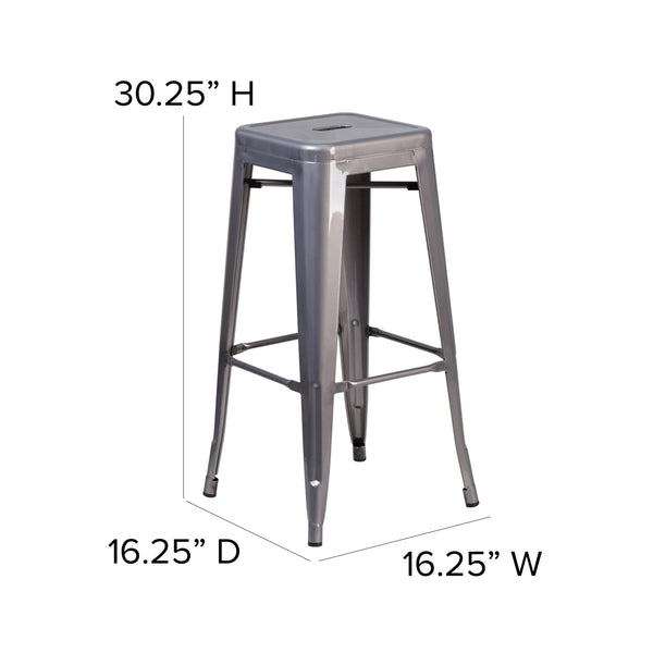 30inch High Backless Clear Coated Metal Indoor Barstool with Square Seat