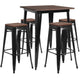 Black |#| 31.5inch Square Black Metal Bar Table Set with Wood Top and 4 Backless Stools