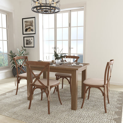 46" x 30" Farm Table Set with 4 Cross Back Chairs and Cushions - View 2