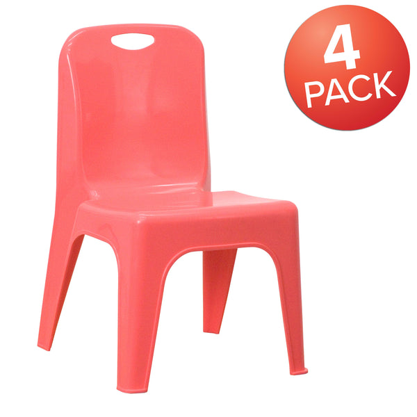 Red |#| 4 Pack Red Plastic Stack School Chair with Carrying Handle and 11inch Seat Height