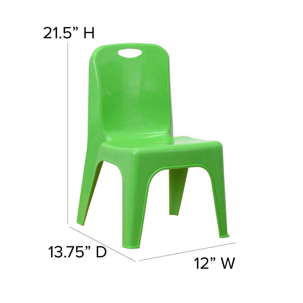 Green |#| 4 Pack Green Plastic Stack School Chair with Carrying Handle and 11inch Seat Height