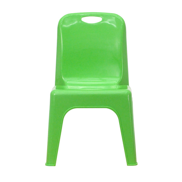 Green |#| 4 Pack Green Plastic Stack School Chair with Carrying Handle and 11inch Seat Height