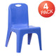Blue |#| 4 Pack Blue Plastic Stack School Chair with Carrying Handle and 11inch Seat Height