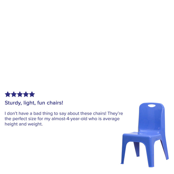 Blue |#| 4 Pack Blue Plastic Stack School Chair with Carrying Handle and 11inch Seat Height