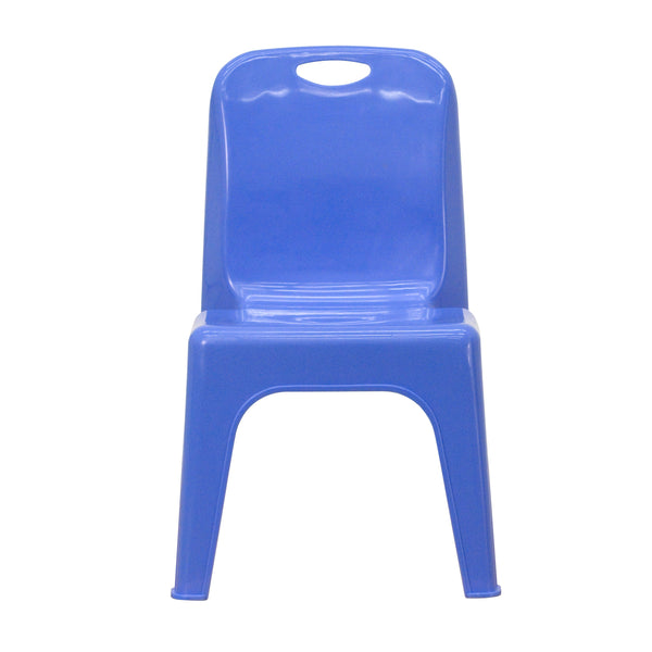 Blue |#| 4 Pack Blue Plastic Stack School Chair with Carrying Handle and 11inch Seat Height