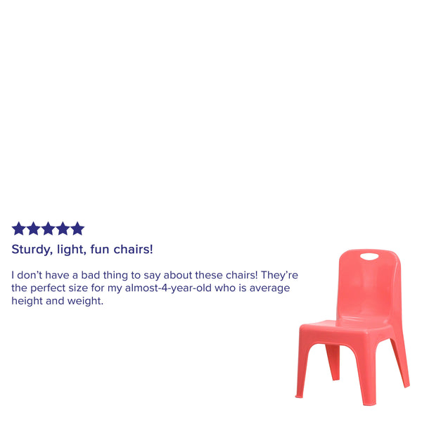 Red |#| 4 Pack Red Plastic Stack School Chair with Carrying Handle and 11inch Seat Height