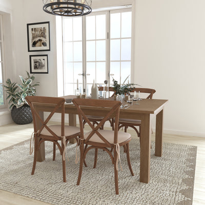 60" x 38" Farm Table Set with 4 Cross Back Chairs and Cushions - View 2