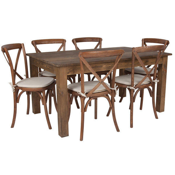 60x38 Farm Table 6 Chair Set XA FARM 19 Stack Chairs 4 Less