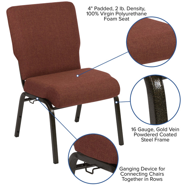 Stacking Auditorium Chair with 20.5inch Seat - Cinnamon Fabric/Gold Vein Frame