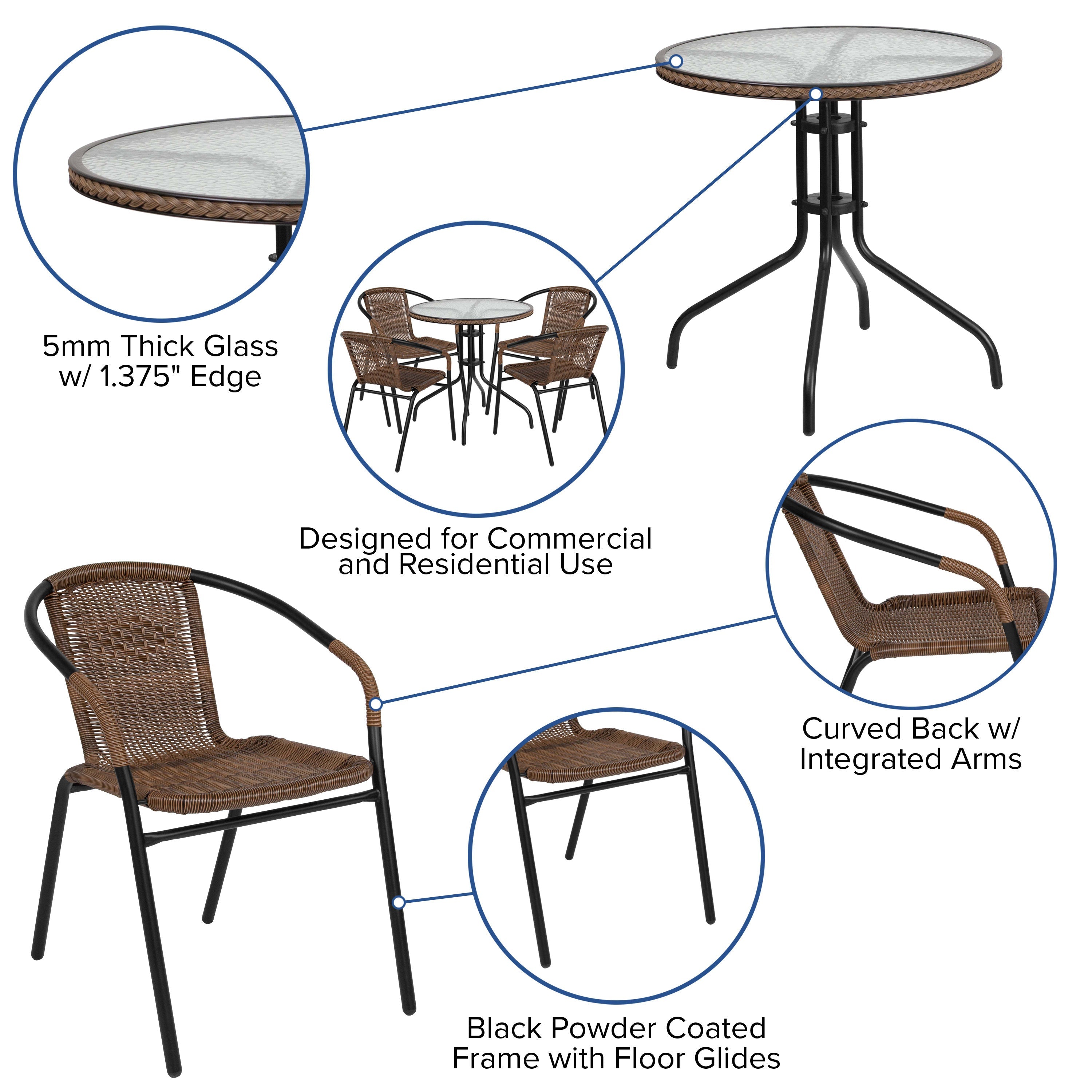 【限定価格セール！】 28RD Glass Table Set w/Rattan TLH-087RD-037-4- – Stack テーブル用品