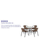 Clear/Dark Brown |#| 28inch SQ Glass Metal Table with Dk Brown Rattan Edging & 4 Dk Brown Rattan Chairs