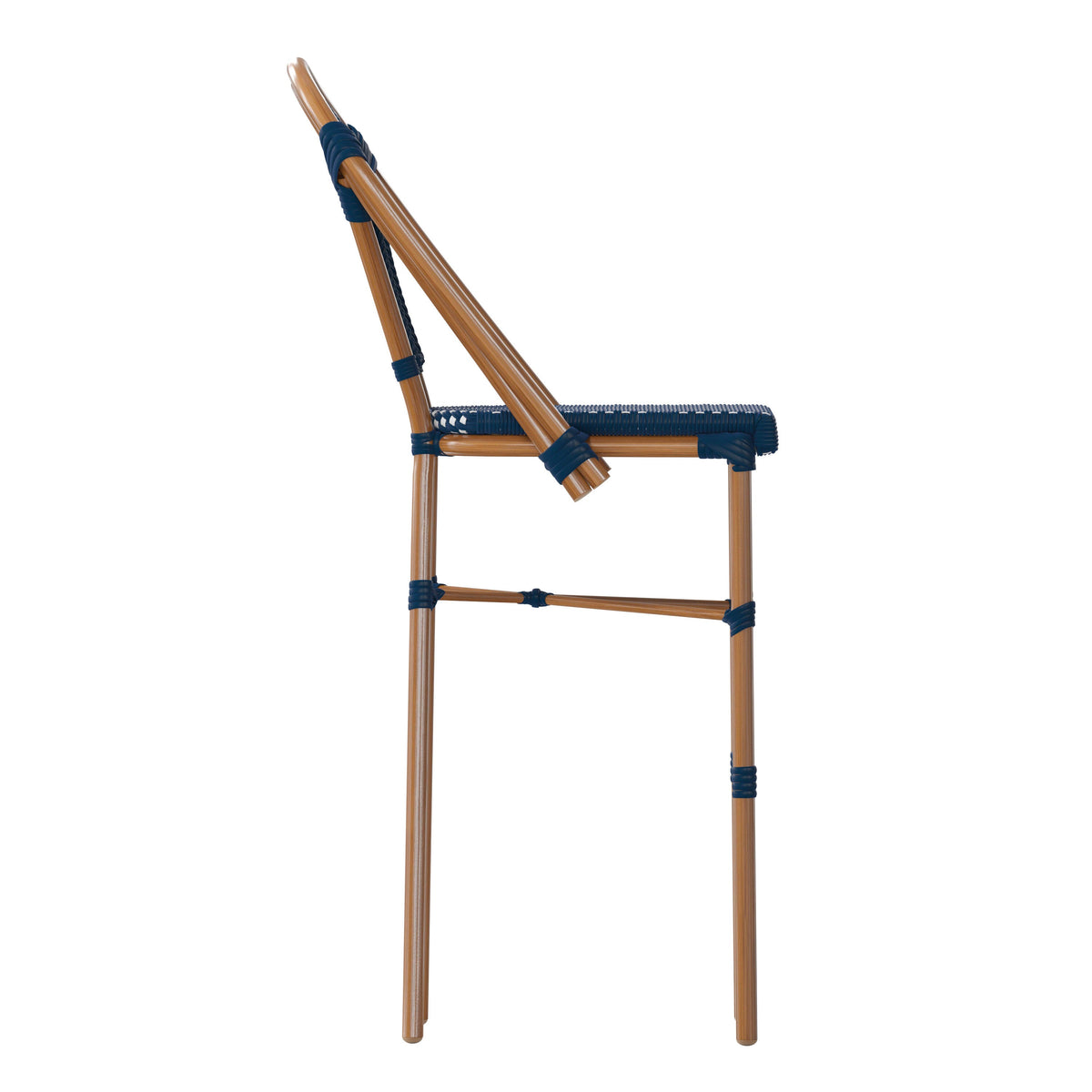 Navy & White/Natural Frame |#| All-Weather Commercial Paris Stool with Bamboo Print Metal Frame-Navy/White
