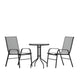 Gray |#| 3 Piece Patio Dining Set - 23.75inch Round Glass Table, 2 Gray Flex Stack Chairs