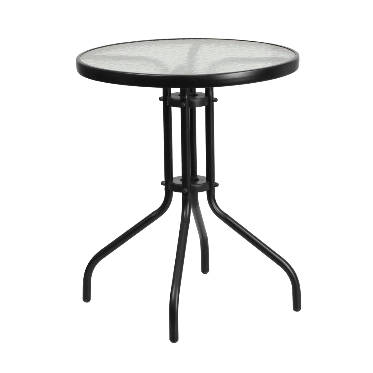 Gray |#| 3 Piece Patio Dining Set - 23.75inch Round Glass Table, 2 Gray Flex Stack Chairs