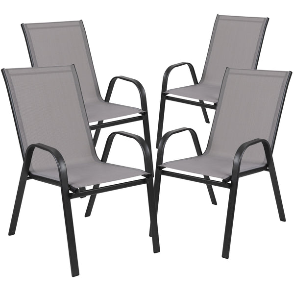 Gray |#| 3 Piece Patio Dining Set - 23.75inch Round Glass Table, 2 Gray Flex Stack Chairs