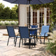 Navy |#| Commercial 5 Pc Outdoor Patio Dining Set with Glass Table and 4 Chairs - Navy