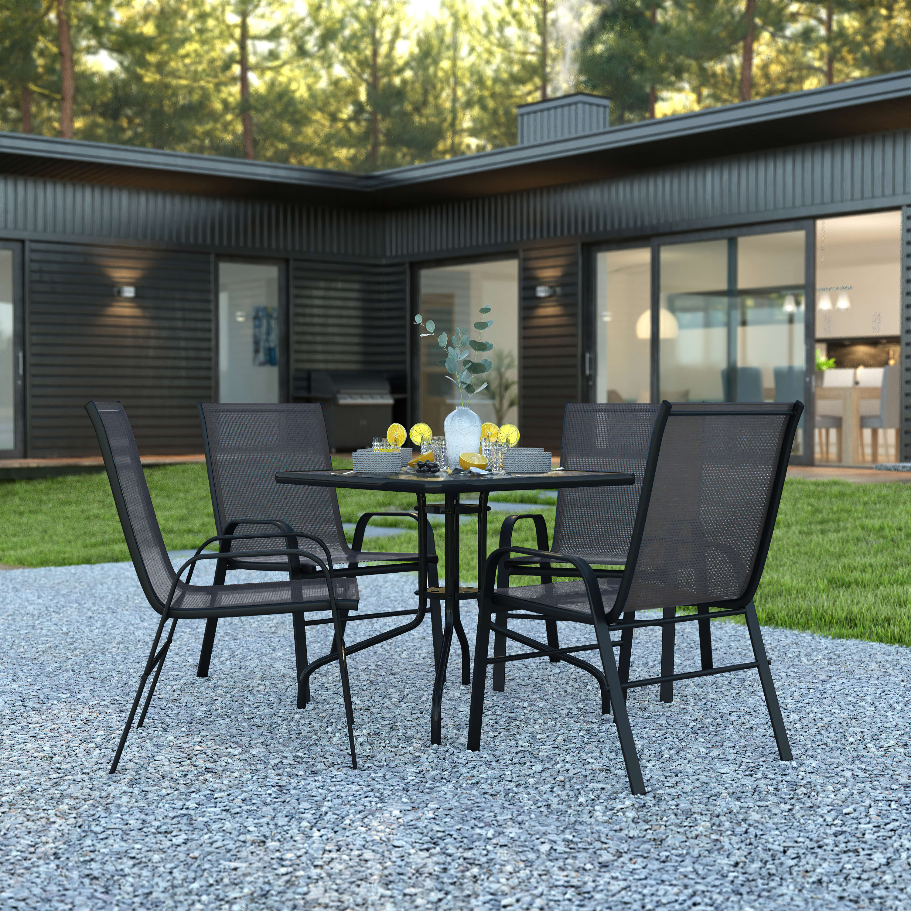 Outdoor table and chairs 5 piece top