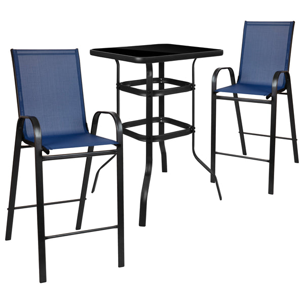 3PC Glass Bar Patio Table Set TLH-073H092H-B- – Stack Chairs Less