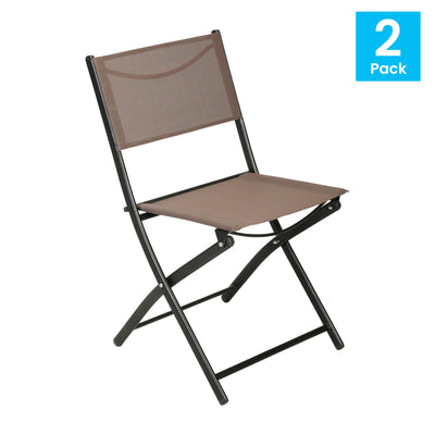 Brazos Set of 2 Commercial Grade Indoor/Outdoor Folding Chairs with Flex Comfort Material Backs and Seats and Metal Frames