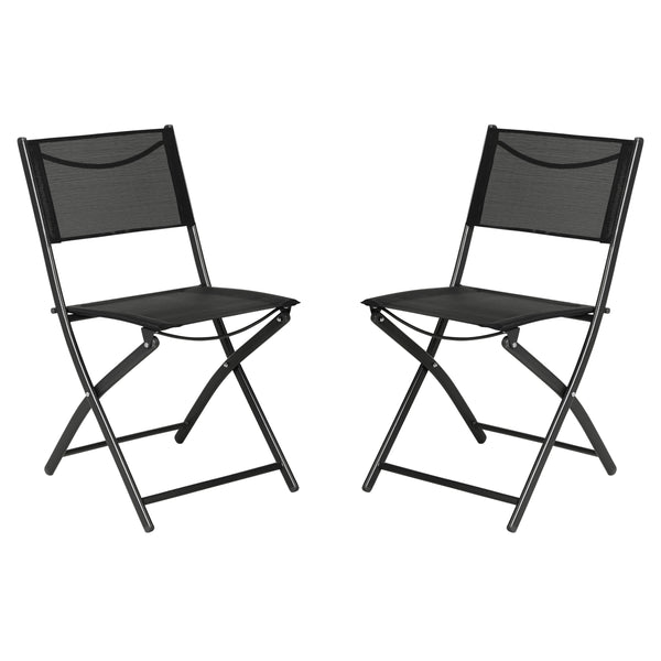 Black |#| 2 Pack Commercial Outdoor Flex Comfort Folding Chair with Metal Frame in Black