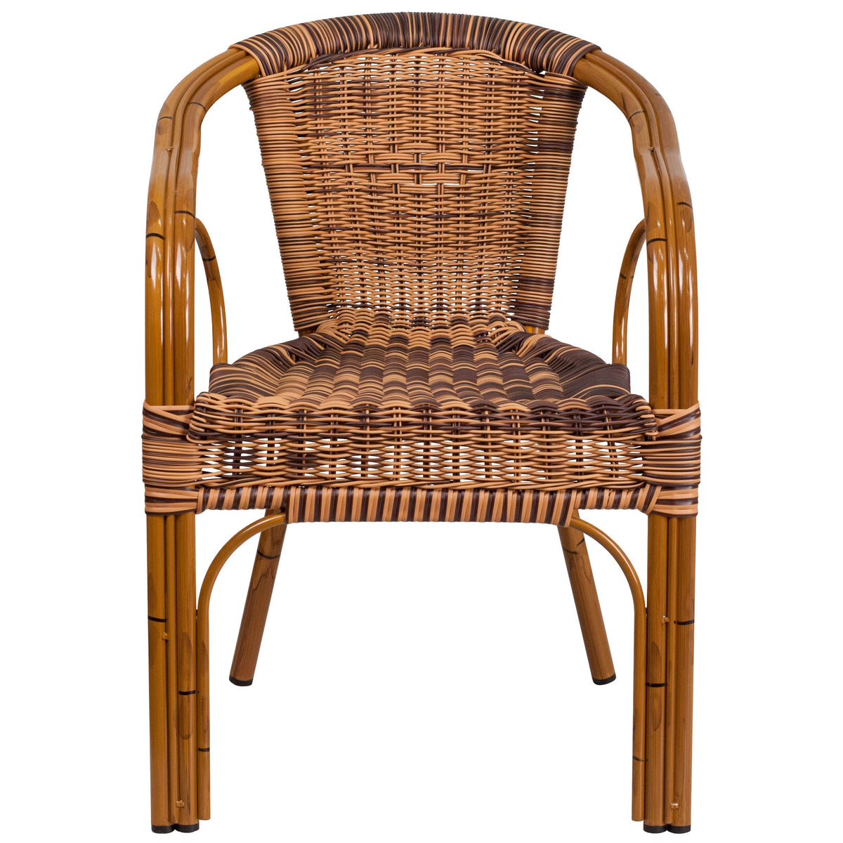 Burning Brown Rattan/Dark Red Bamboo-Aluminum Frame |#| Burning Brown Rattan Restaurant Patio Chair with Dark Red Bamboo-Aluminum Frame