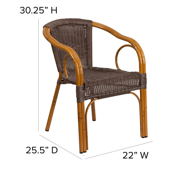 Dark Brown Rattan/Red Bamboo-Aluminum Frame |#| Dark Brown Rattan Restaurant Patio Chair with Red Bamboo-Aluminum Frame