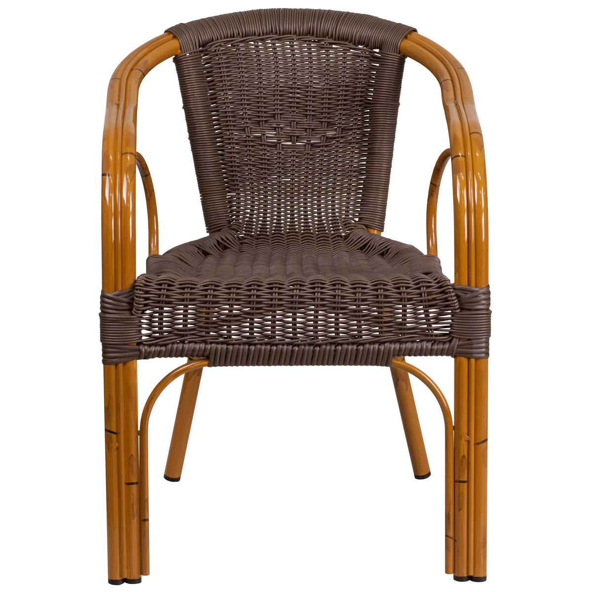 Dark Brown Rattan/Red Bamboo-Aluminum Frame |#| Dark Brown Rattan Restaurant Patio Chair with Red Bamboo-Aluminum Frame