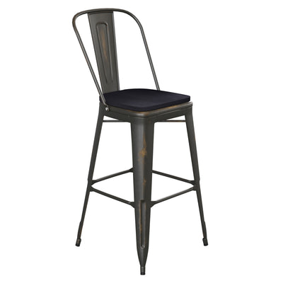 Carly Commercial Grade 30" High Metal Indoor-Outdoor Bar Height Stool with Back and Polystyrene Seat - View 1