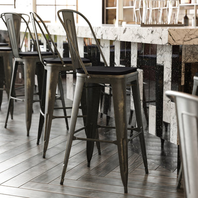 Carly Commercial Grade 30" High Metal Indoor-Outdoor Bar Height Stool with Back and Polystyrene Seat - View 2