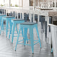 Teal-Blue Resin Wood Seat/Teal Frame |#| All-Weather Teal Commercial Backless Counter Stools-Teal Poly Seat-4 PK
