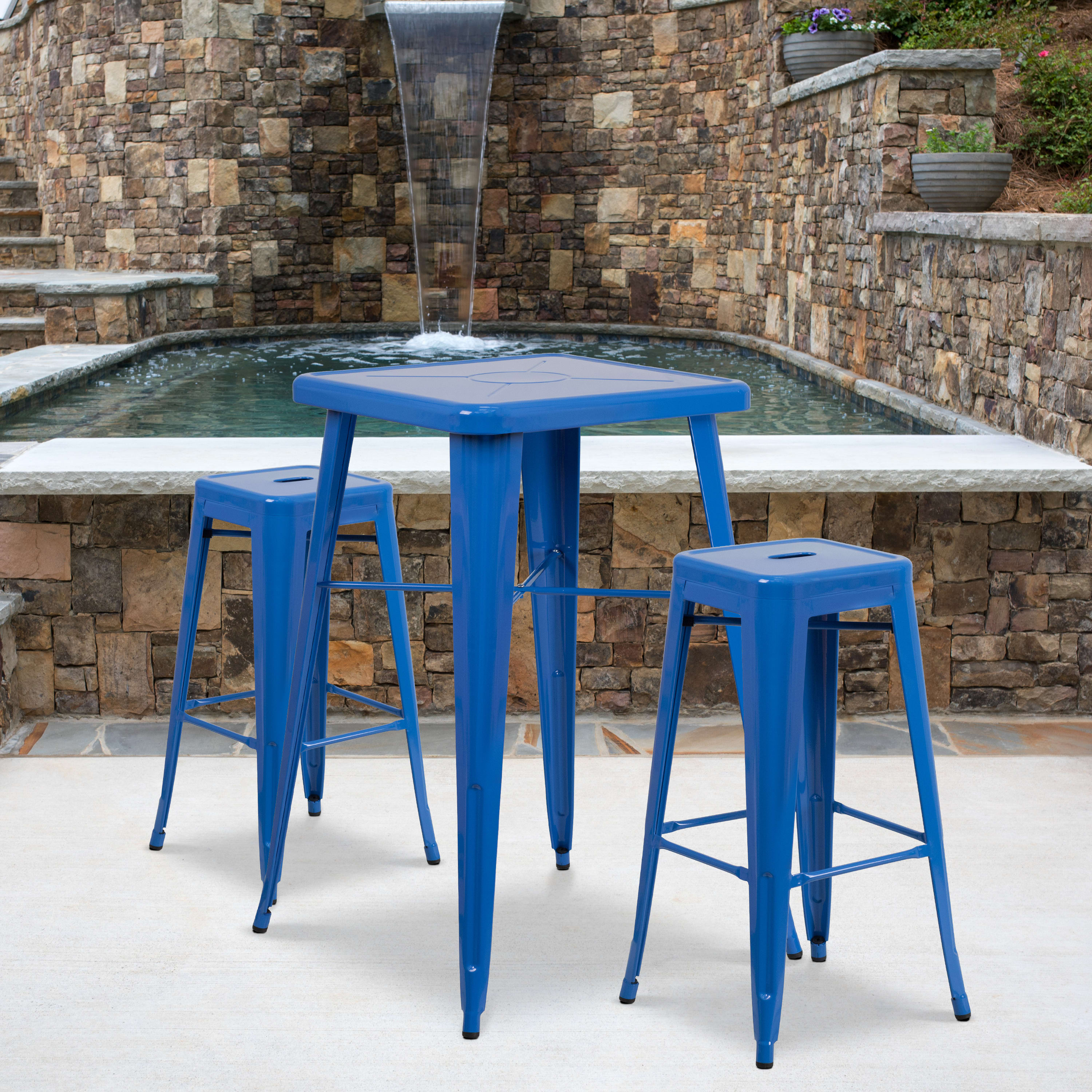 Blue metal counter stools deals