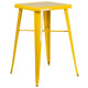 Yellow |#| 23.75inch Square Yellow Metal Indoor-Outdoor Bar Table Set w/ 2 Stools with Backs